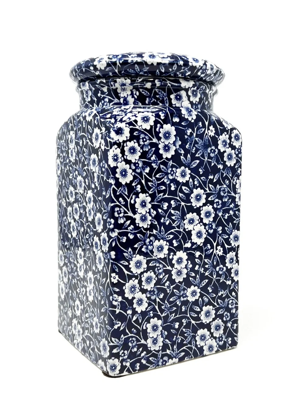 Vintage Royal Crownford Calico Blue & White Lidded Canister Floral Ironstone Jar
